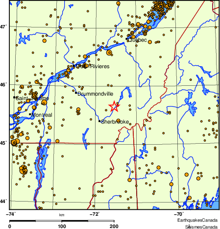 carte des des séismes de magnitude 2,0 et plus depuis 2000