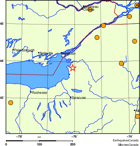 Map of historical earthquakes magnitude 5.0 and larger.  Details in the data table below