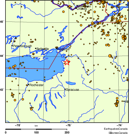 carte des des séismes de magnitude 2,0 et plus depuis 2000