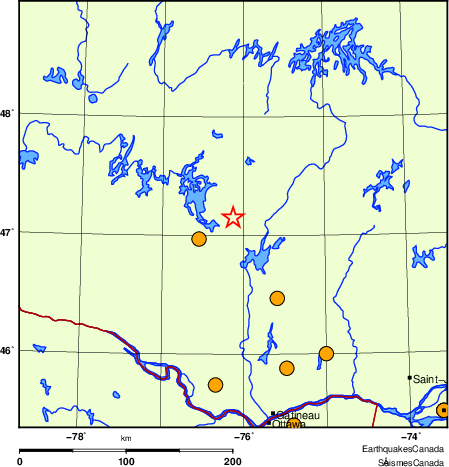 Map of historical earthquakes magnitude 5.0 and larger.  Details in the data table below