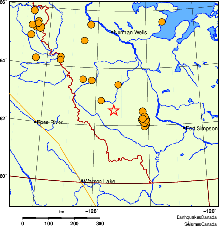 Map of historical earthquakes magnitude 5.0 and larger.  Details in the data table below