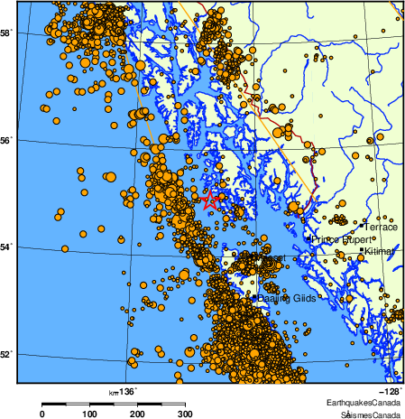 carte des des séismes de magnitude 2,0 et plus depuis 2000