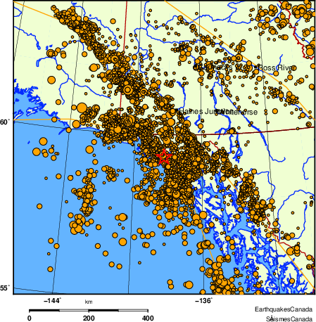 carte des des séismes de magnitude 2,0 et plus depuis 2000