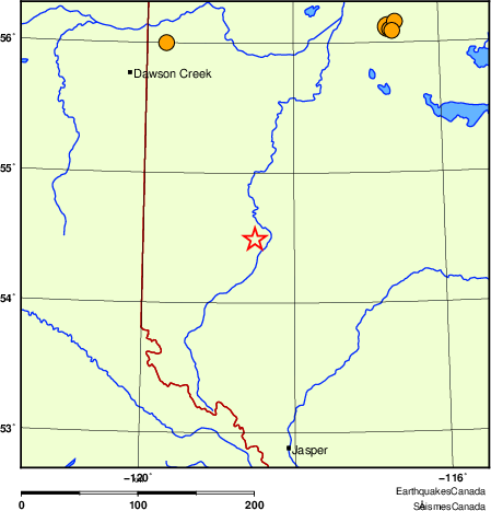 carte des séismes historiques de magnitude 5,0 et plus.  Détails dans le tableau de données ci-dessous