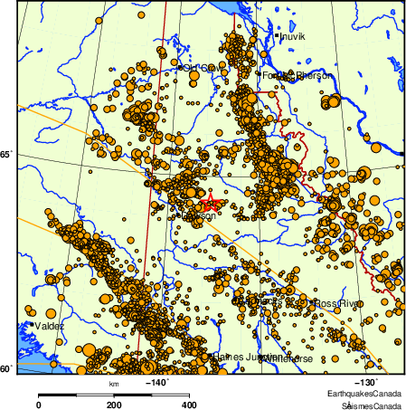 carte des des séismes de magnitude 2,0 et plus depuis 2000