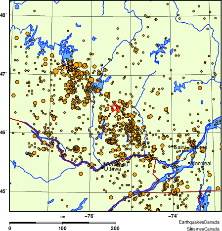 carte des des séismes de magnitude 2,0 et plus depuis 2000