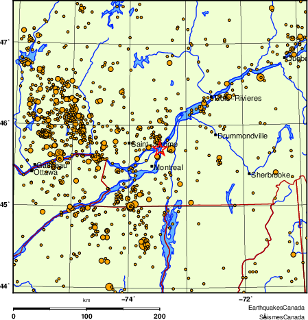 carte des des séismes de magnitude 2,0 et plus depuis 2000