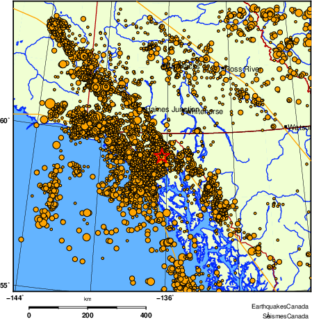 carte des des séismes de magnitude 2,0 et plus depuis 2000