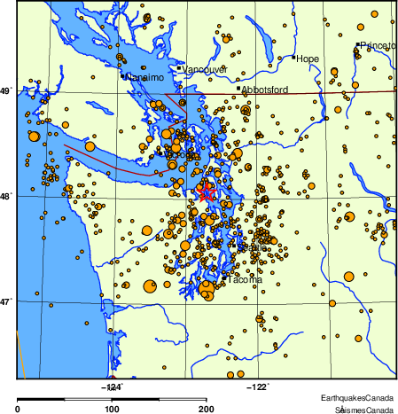 carte des des séismes de magnitude 2,0 et plus depuis 2000