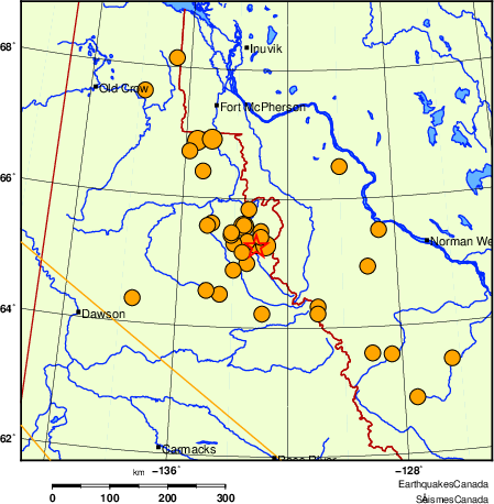 Map of historical earthquakes magnitude 5.0 and larger.  Details in the data table below