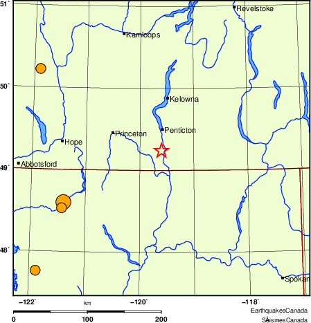 Map of historical earthquakes magnitude 5.0 and larger.  Details in the data table below