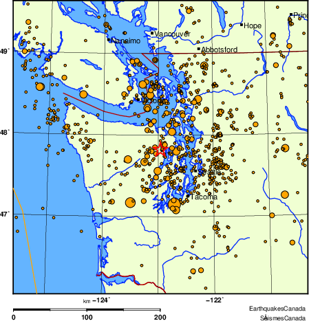 carte des des séismes de magnitude 2,0 et plus depuis 2000