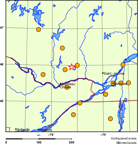 carte des séismes historiques de magnitude 5,0 et plus.  Détails dans le tableau de données ci-dessous