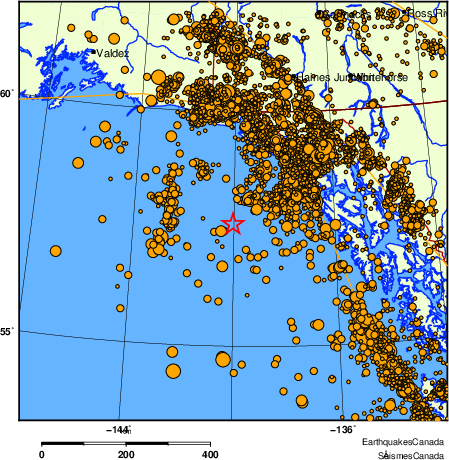 carte des des séismes de magnitude 2,0 et plus depuis 2000