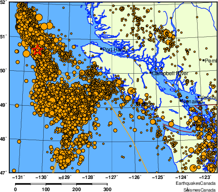 carte des des séismes de magnitude 2,0 et plus depuis 2000