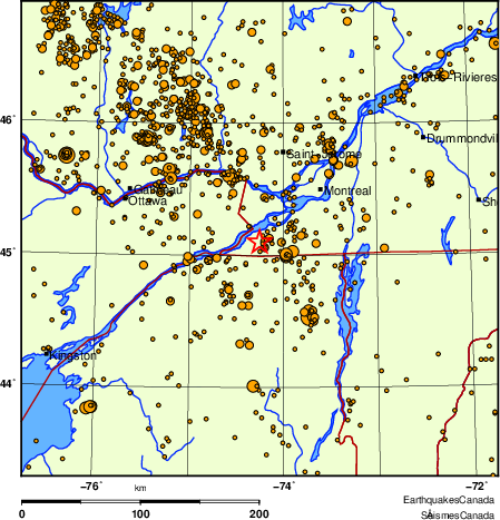 carte des des séismes de magnitude 2,0 et plus depuis 2000