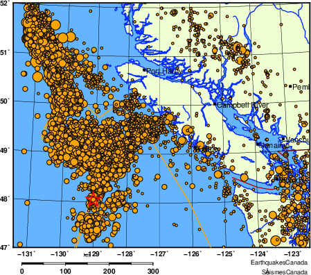 carte des des séismes de magnitude 2,0 et plus depuis 2000