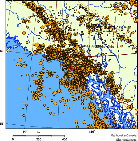 carte des des séismes de magnitude 2,0 et plus depuis 2000