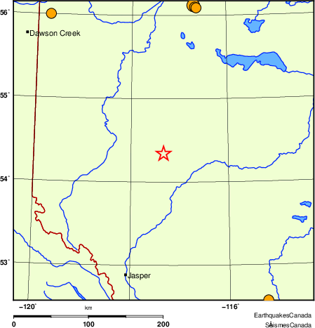 Map of historical earthquakes magnitude 5.0 and larger.  Details in the data table below