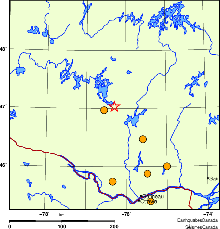 Map of historical earthquakes magnitude 5.0 and larger.  Details in the data table below