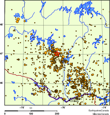 carte des des séismes de magnitude 2,0 et plus depuis 2000