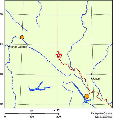 Map of historical earthquakes magnitude 5.0 and larger.  Details in the data table below