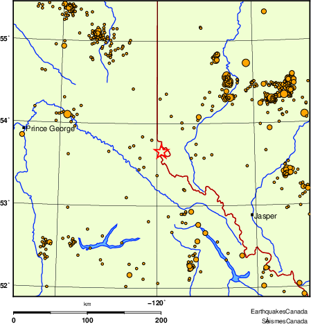 carte des des séismes de magnitude 2,0 et plus depuis 2000