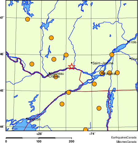 Map of historical earthquakes magnitude 5.0 and larger.  Details in the data table below