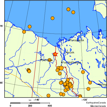 Map of historical earthquakes magnitude 5.0 and larger.  Details in the data table below