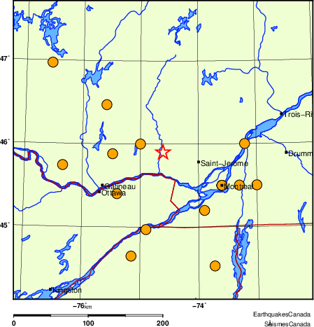 Map of historical earthquakes magnitude 5.0 and larger.  Details in the data table below