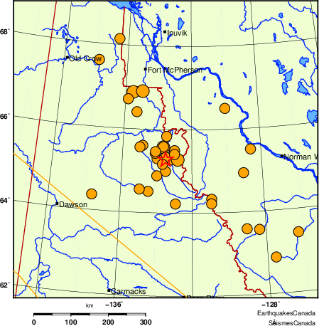 Map of historical earthquakes magnitude 5.0 and larger.  Details in the data table below