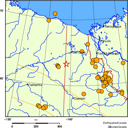 carte des séismes historiques de magnitude 5,0 et plus.  Détails dans le tableau de données ci-dessous