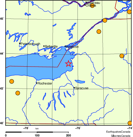 Map of historical earthquakes magnitude 5.0 and larger.  Details in the data table below