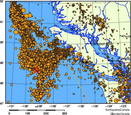 carte des des séismes de magnitude 2,0 et plus depuis 2000