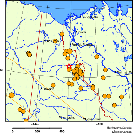 carte des séismes historiques de magnitude 5,0 et plus.  Détails dans le tableau de données ci-dessous