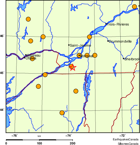 Map of historical earthquakes magnitude 5.0 and larger.  Details in the data table below