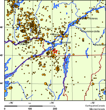 carte des des séismes de magnitude 2,0 et plus depuis 2000