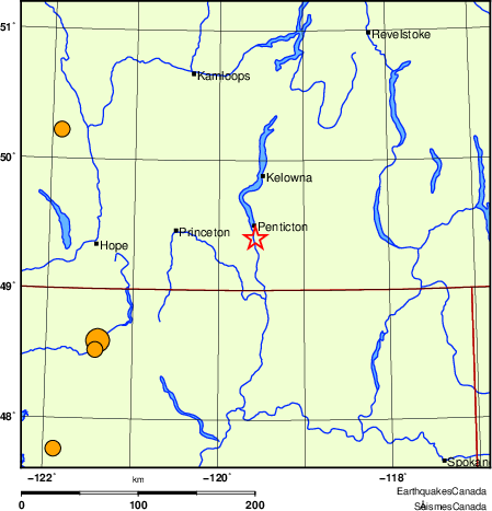 carte des séismes historiques de magnitude 5,0 et plus.  Détails dans le tableau de données ci-dessous