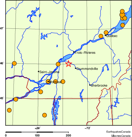 carte des séismes historiques de magnitude 5,0 et plus.  Détails dans le tableau de données ci-dessous