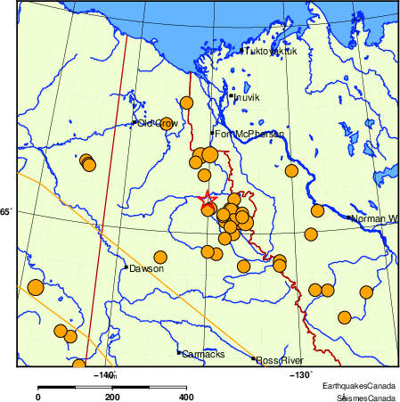 Map of historical earthquakes magnitude 5.0 and larger.  Details in the data table below