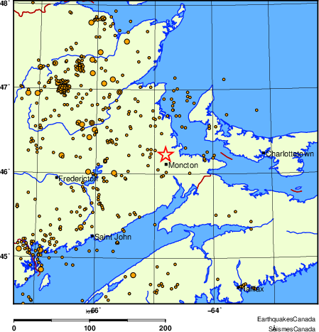 carte des des séismes de magnitude 2,0 et plus depuis 2000