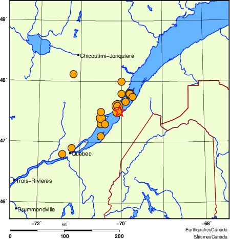 Map of historical earthquakes magnitude 5.0 and larger.  Details in the data table below