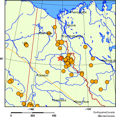 carte des séismes historiques de magnitude 5,0 et plus.  Détails dans le tableau de données ci-dessous