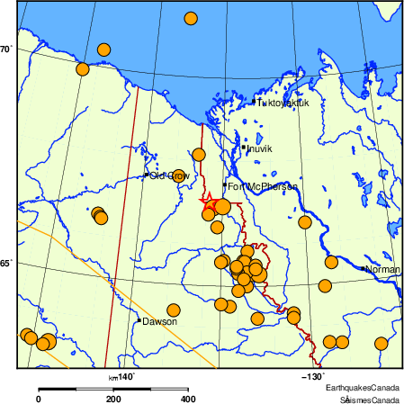 Map of historical earthquakes magnitude 5.0 and larger.  Details in the data table below