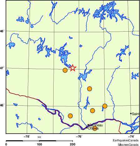 Map of historical earthquakes magnitude 5.0 and larger.  Details in the data table below