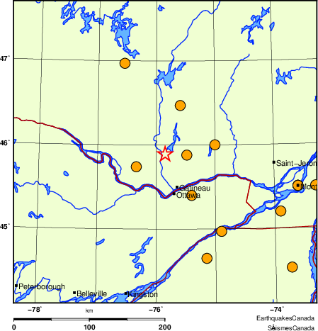 carte des séismes historiques de magnitude 5,0 et plus.  Détails dans le tableau de données ci-dessous