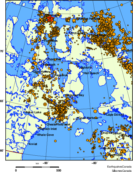 carte des des séismes de magnitude 2,0 et plus depuis 2000