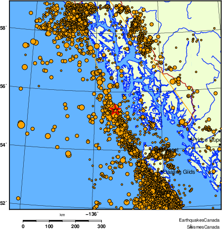 carte des des séismes de magnitude 2,0 et plus depuis 2000