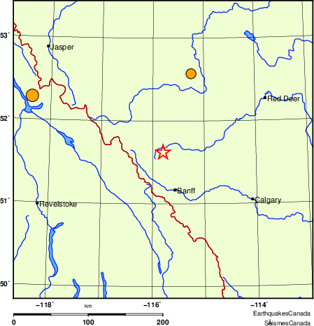 Map of historical earthquakes magnitude 5.0 and larger.  Details in the data table below