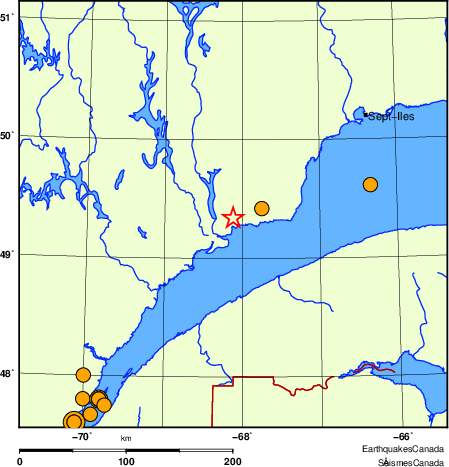 Map of historical earthquakes magnitude 5.0 and larger.  Details in the data table below